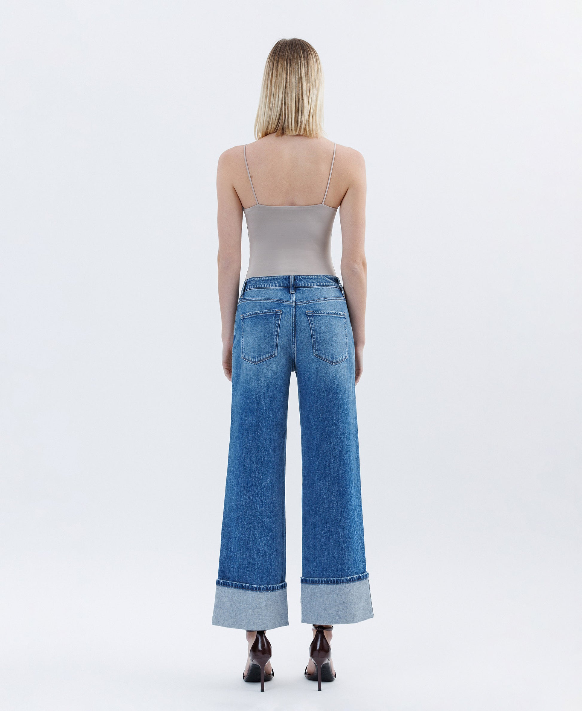 Back product images of Medium Dark - Super High Rise Cuffed Baggy Wide Leg Jeans