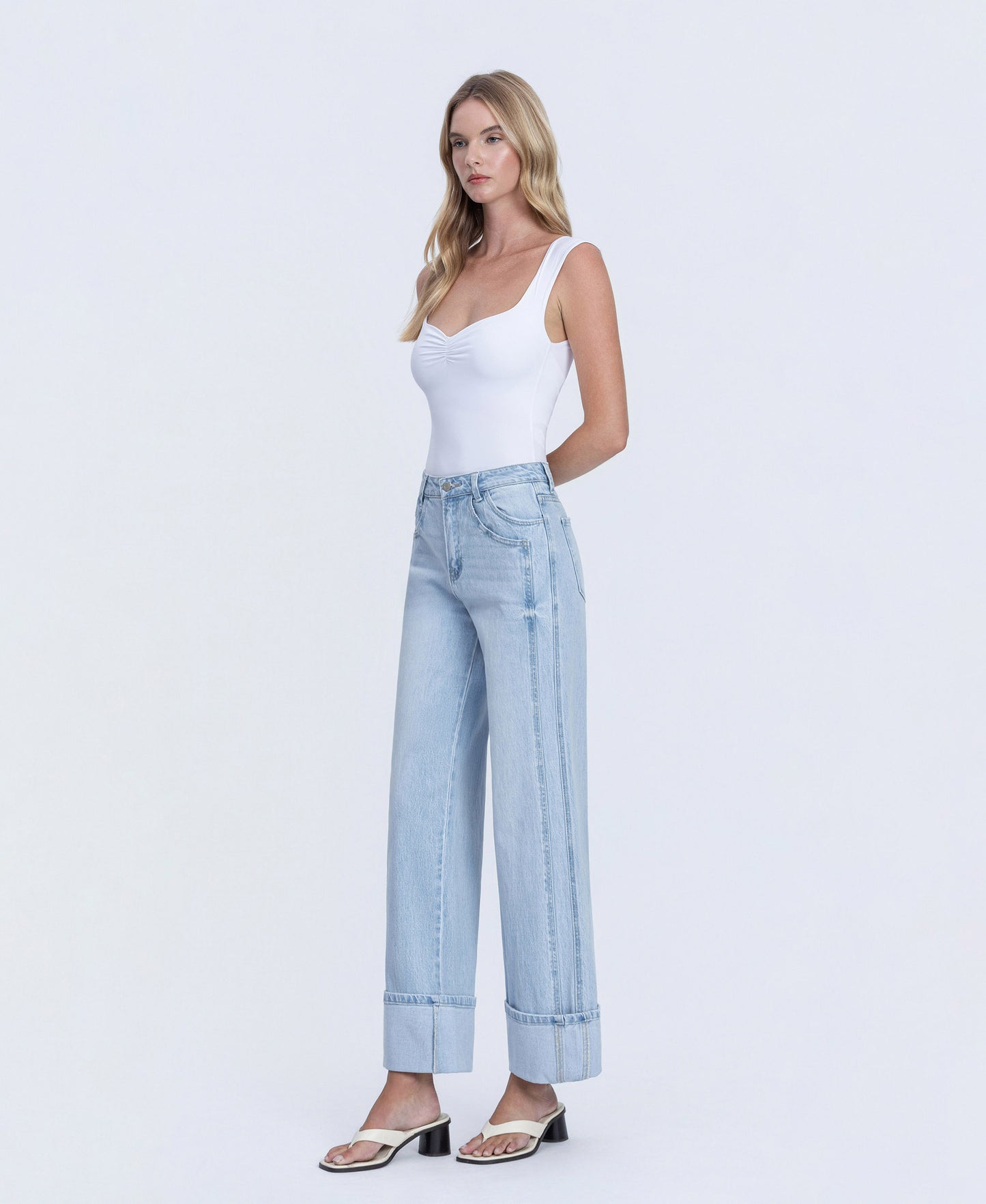 Left 45 degrees product image of Streamlined - Super High Rise Cuffed Baggy Wide Leg Jeans