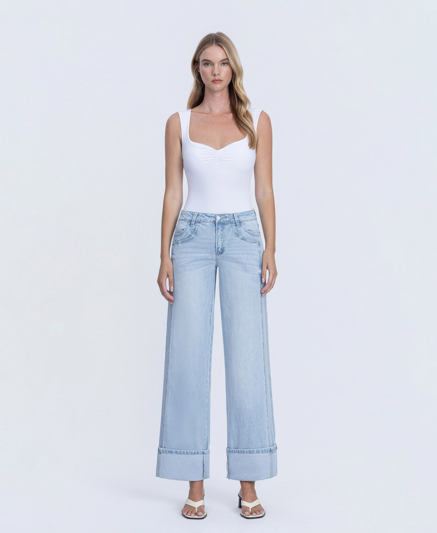 Front product images of Streamlined - Super High Rise Cuffed Baggy Wide Leg Jeans