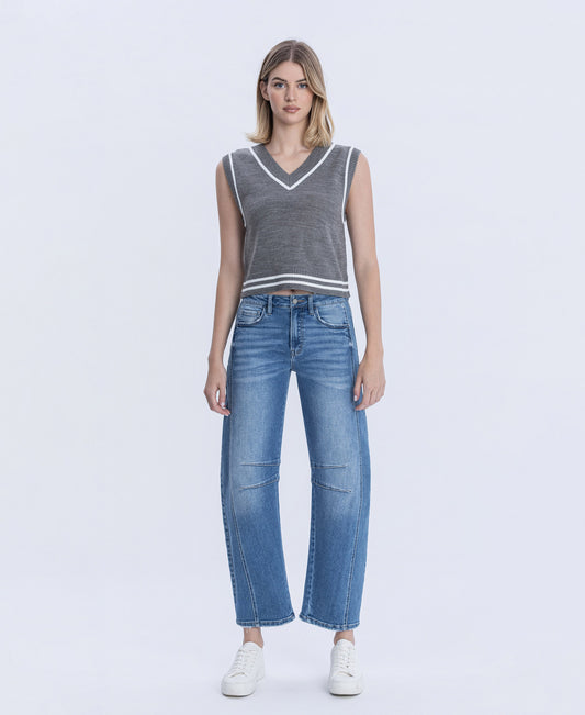 Front product images of Durability - High Rise Crop Barrel Jeans