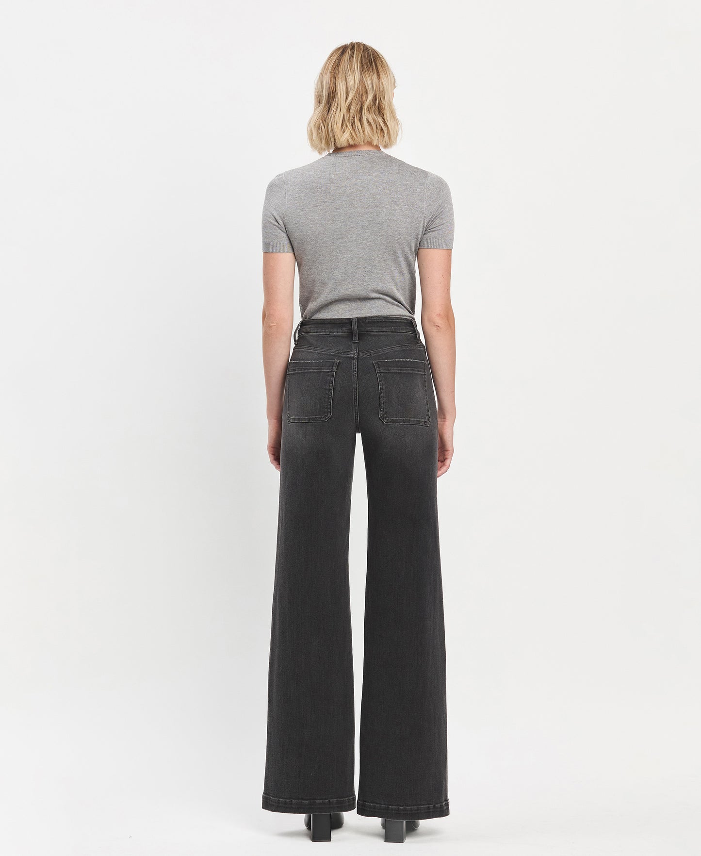 Back product images of Engross - High Rise Patch Pocket Trouser Hem Wide Leg Jeans