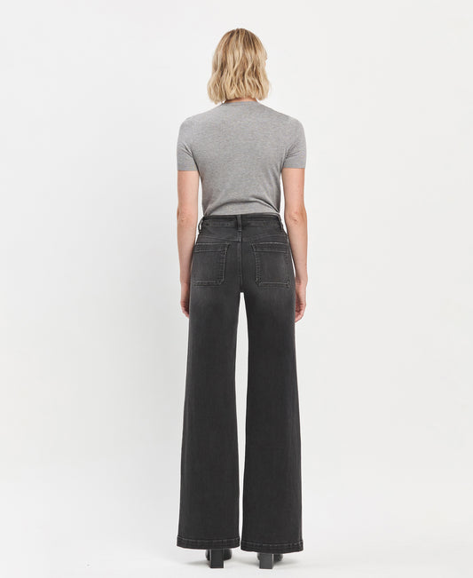 Back product images of Engross - High Rise Patch Pocket Trouser Hem Wide Leg Jeans