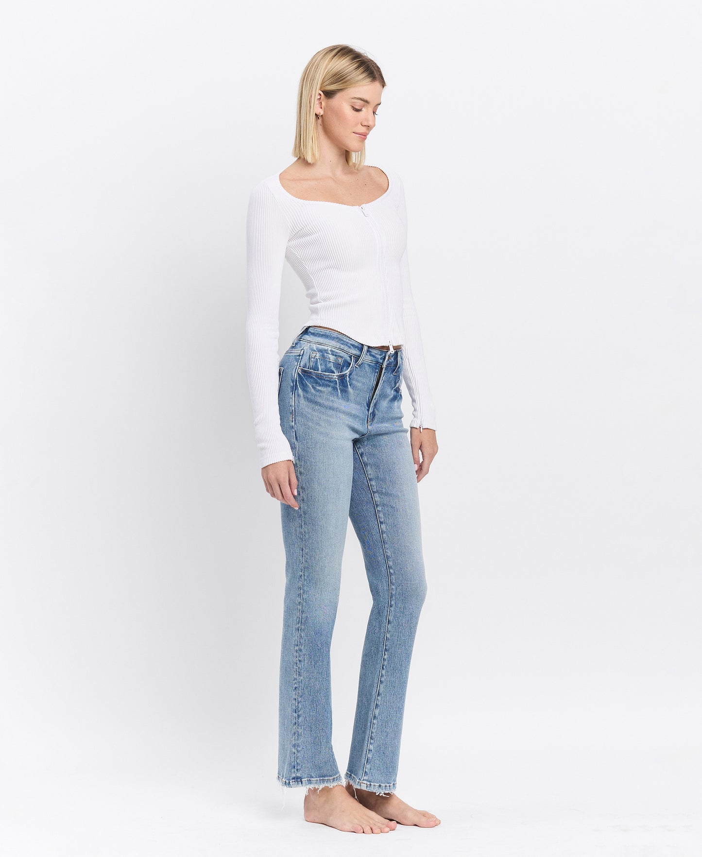 Right 45 degrees product image of Glamour - High Rise Full Length Bootcut Jeans 