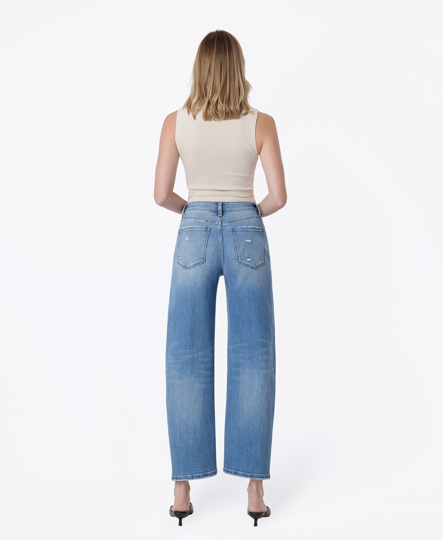 Back product images of Medium Blue - Super High Rise Seamed Barrel Jeans