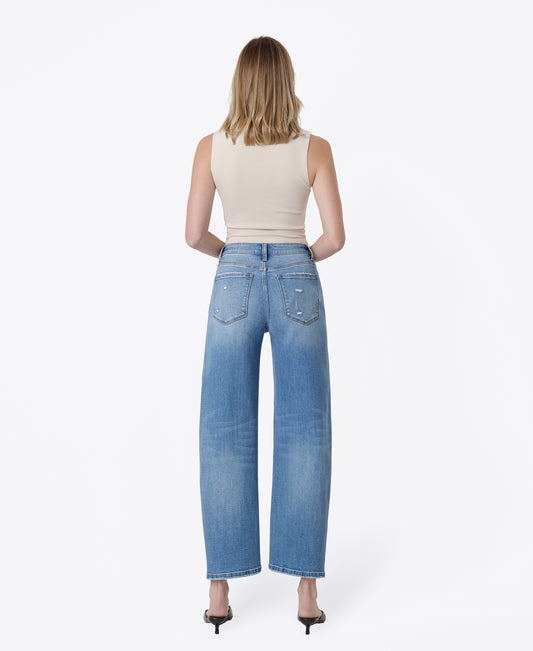 Back product images of Medium Blue - Super High Rise Seamed Barrel Jeans