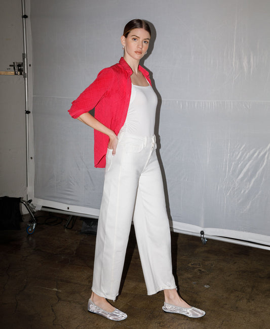 EDITORIAL IMAGE OF Optic White - Super High Rise Panel Barrel Jeans