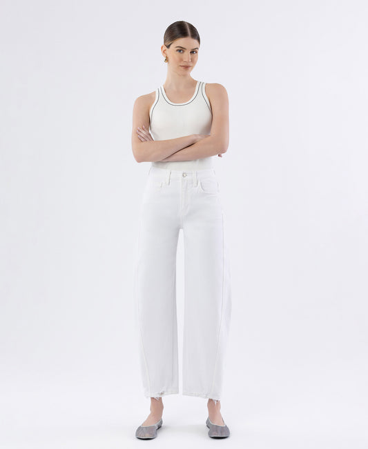 Front product images of Optic White - Super High Rise Panel Barrel Jeans