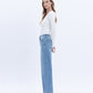 Left side product images of Legitimate - High Rise Raw Hem A-Line Wide Leg Jeans