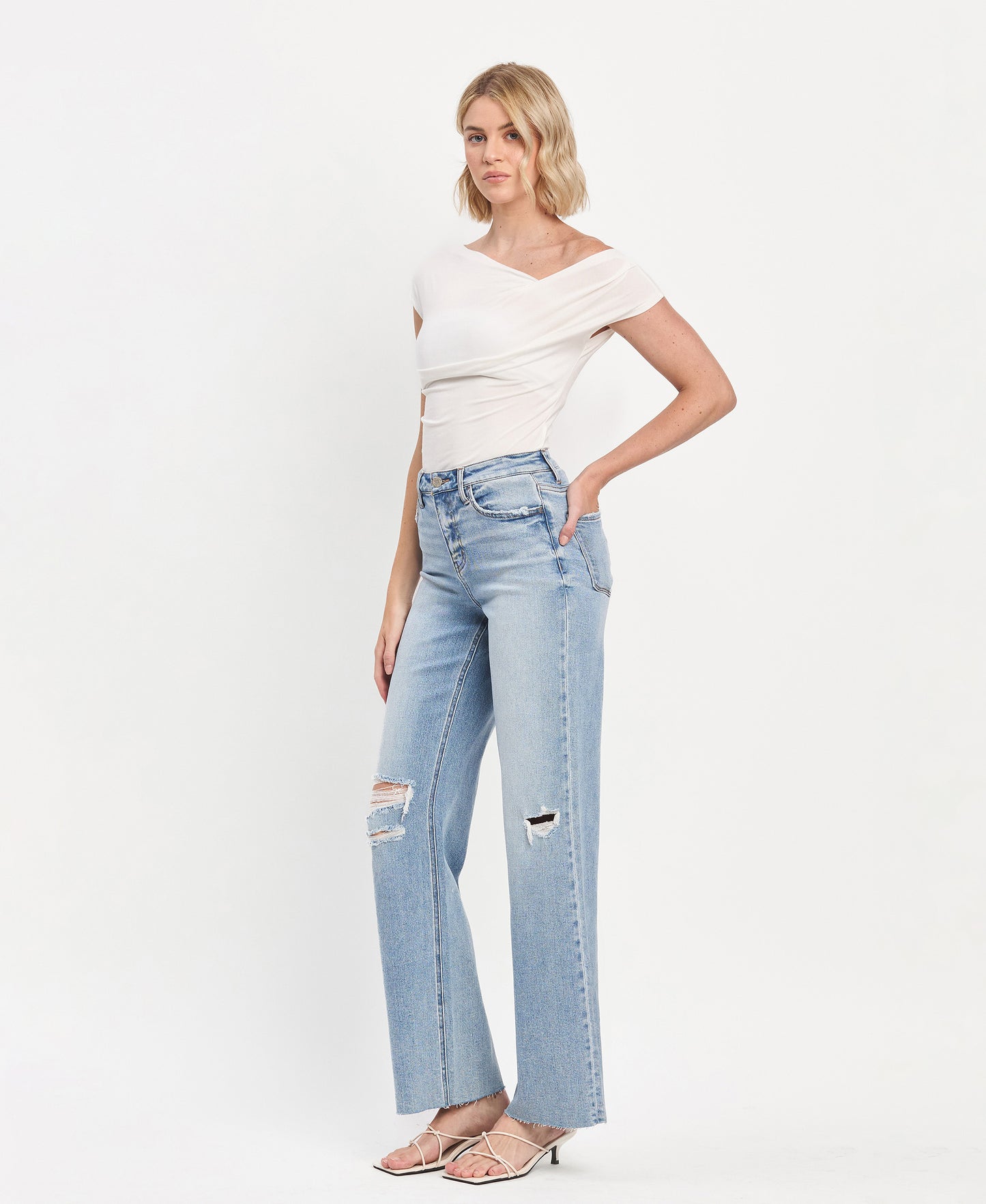 Left 45 degrees product image of Refulgent - High Rise Clean Cut Hem Wide Leg Jeans