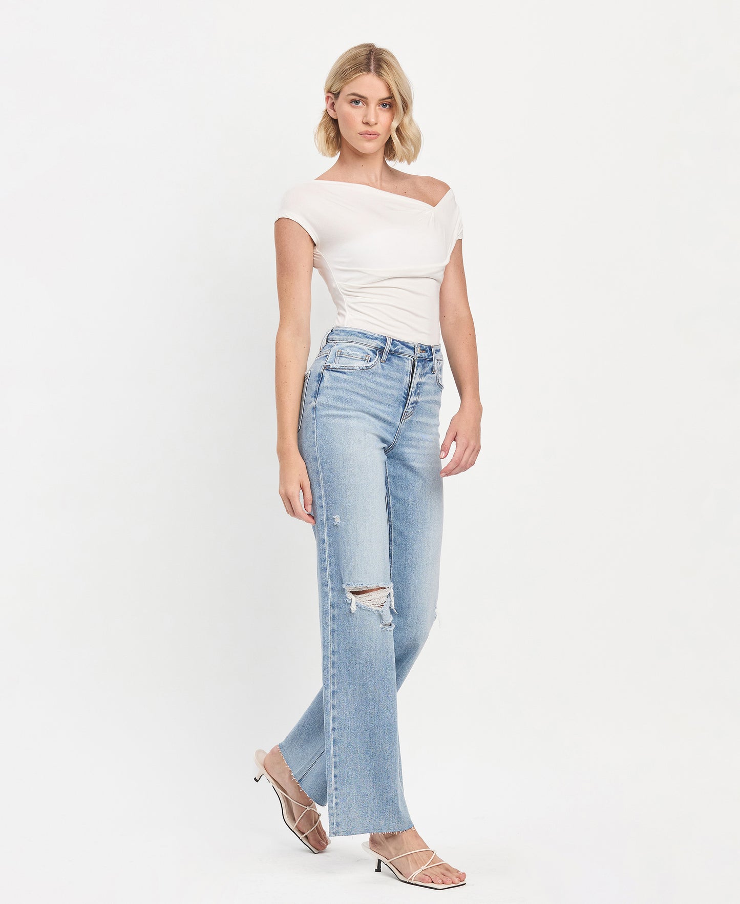 Right 45 degrees product image of Refulgent - High Rise Clean Cut Hem Wide Leg Jeans