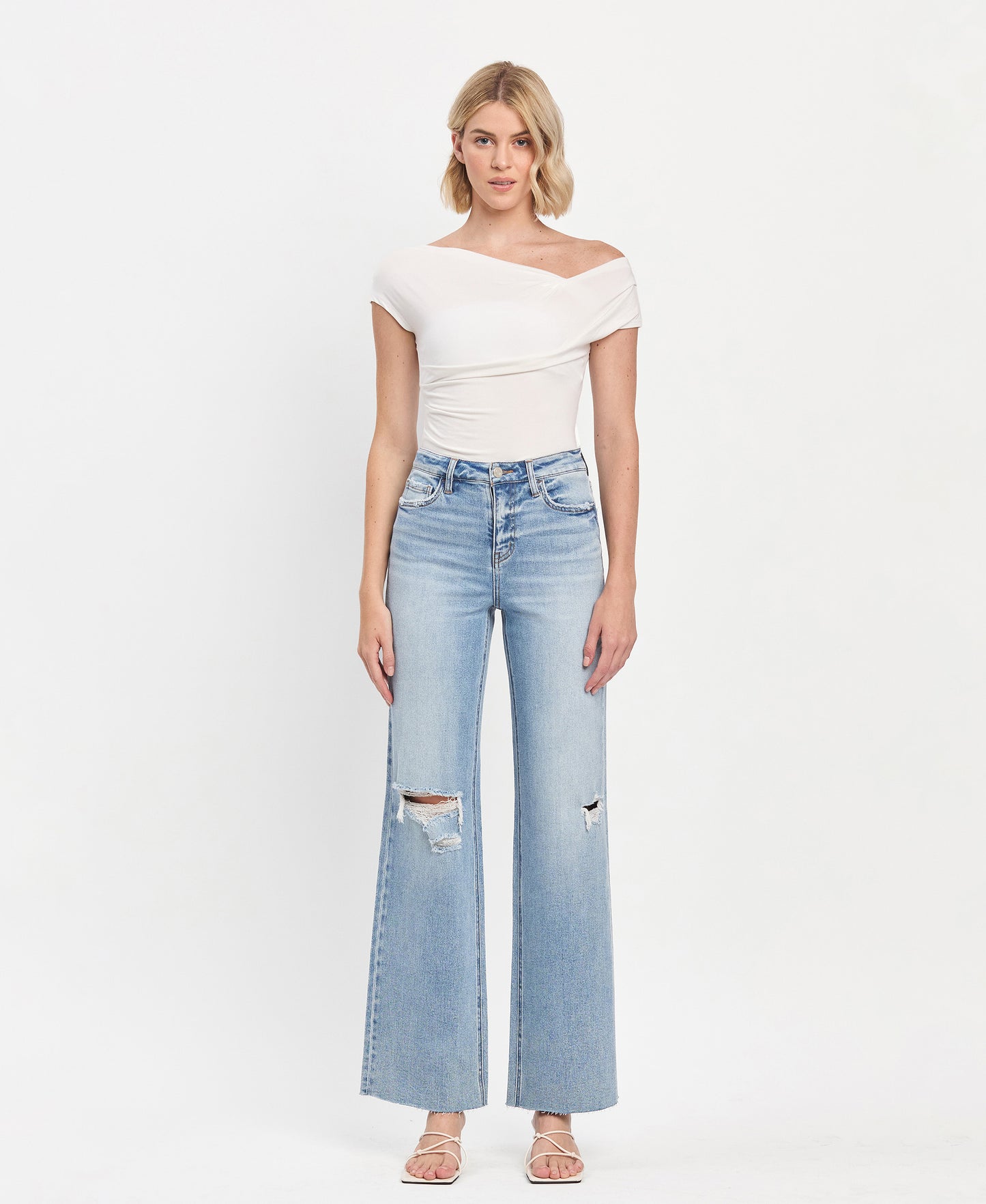 Front product images of Refulgent - High Rise Clean Cut Hem Wide Leg Jeans