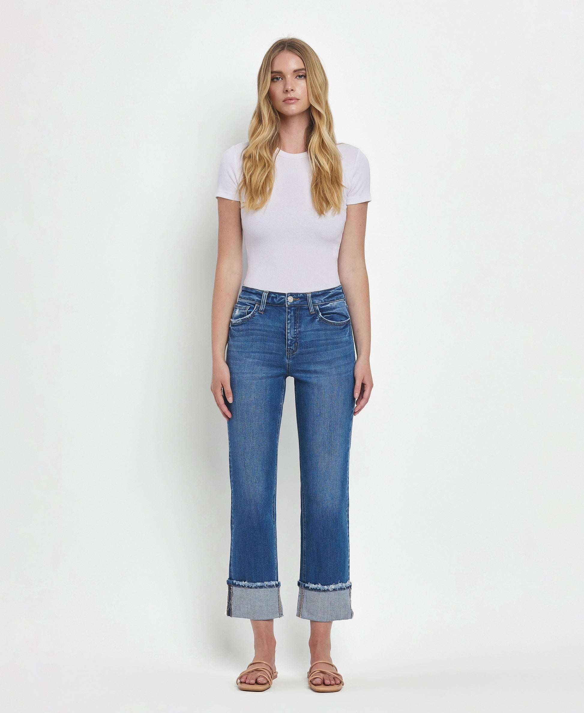 Daphne - High Rise Cuffed Straight Jeans