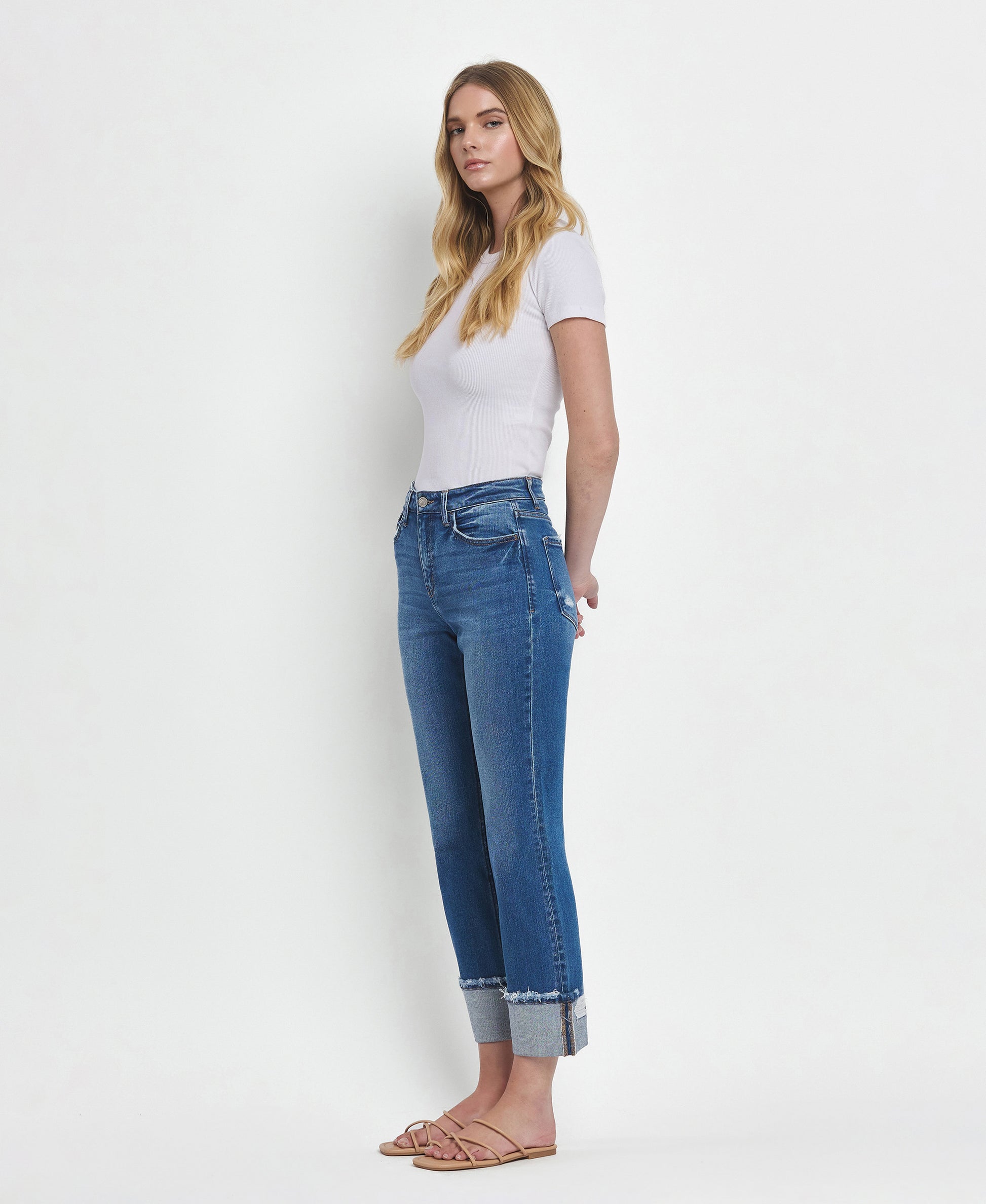 Daphne - High Rise Cuffed Straight Jeans