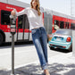 editorial image of Daphne - High Rise Cuffed Straight Jeans