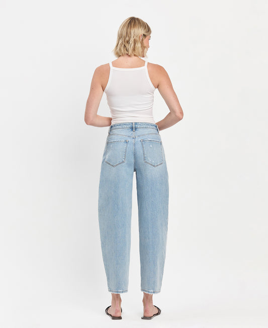 Back product images of Dexterously - Super High Rise Panel Detail Barrel Jeans