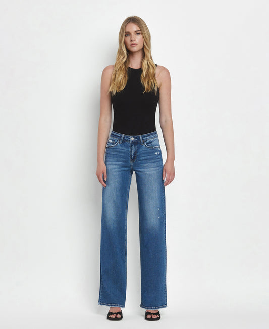 Front product images of Secure - Mid Rise Full Length Wide Leg Jeans