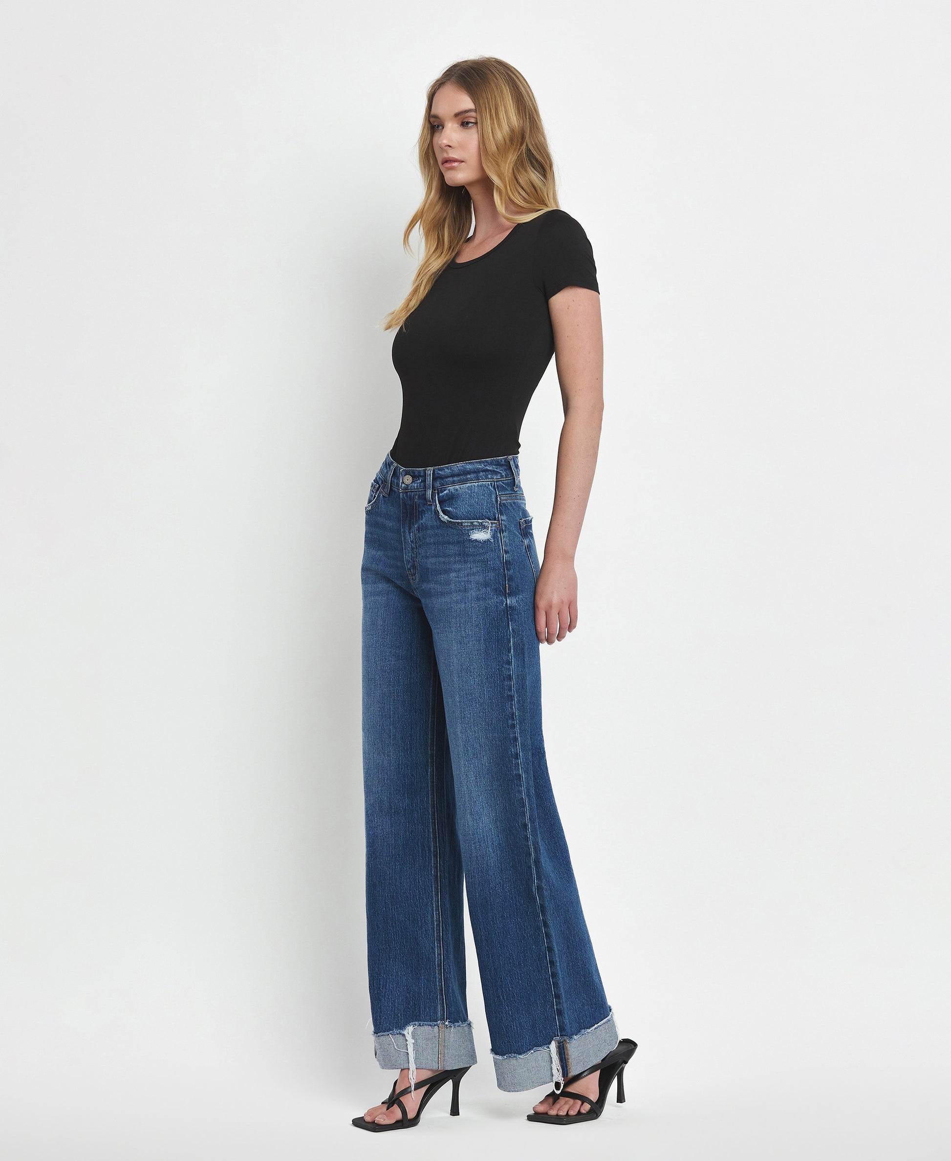 Left 45 degrees product image of Brilliance - Super High Rise Cuffed Baggy Wide Leg Jeans