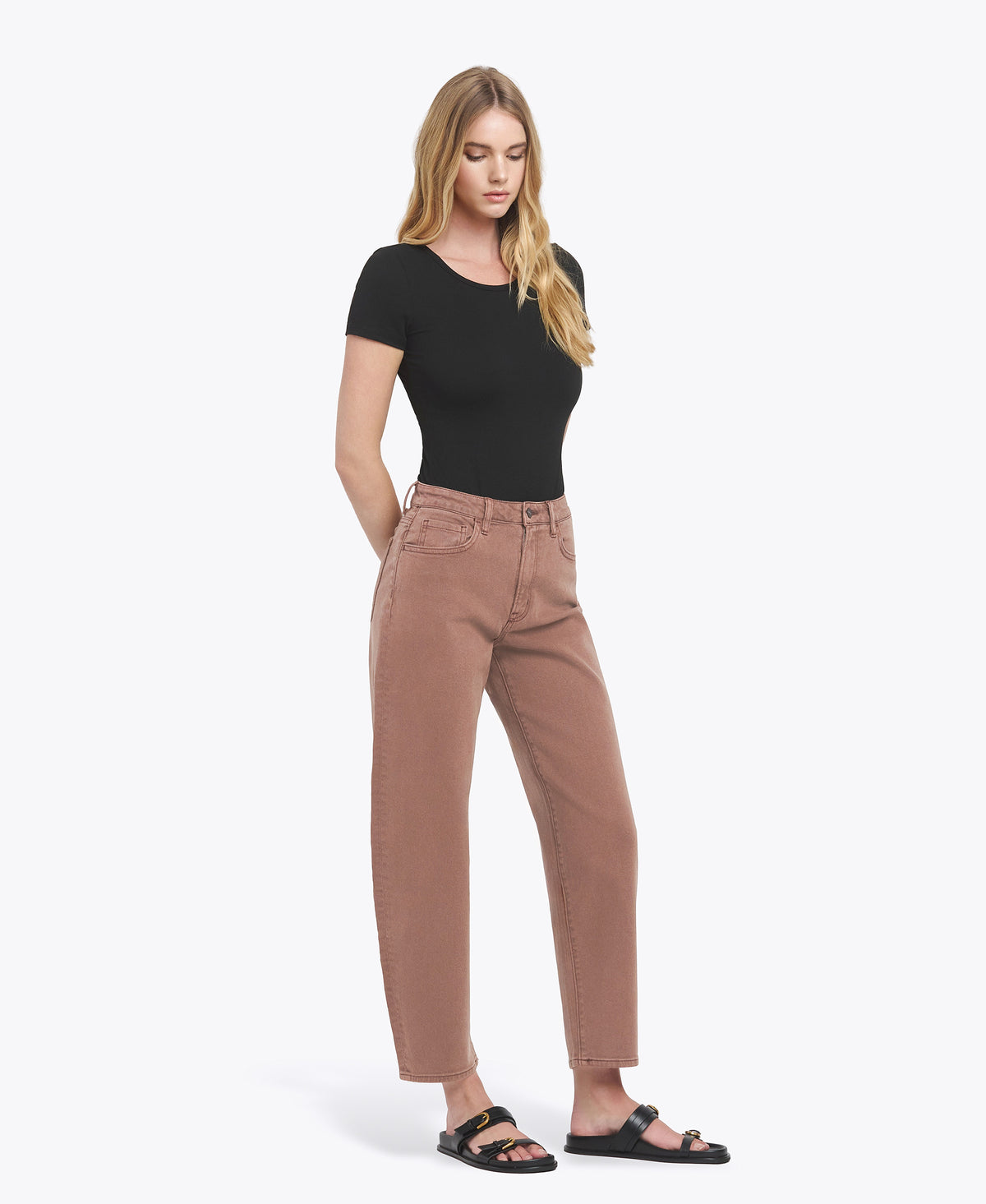 Right 45 degrees product image of Brown - Super High Rise Slim Barrel Jeans