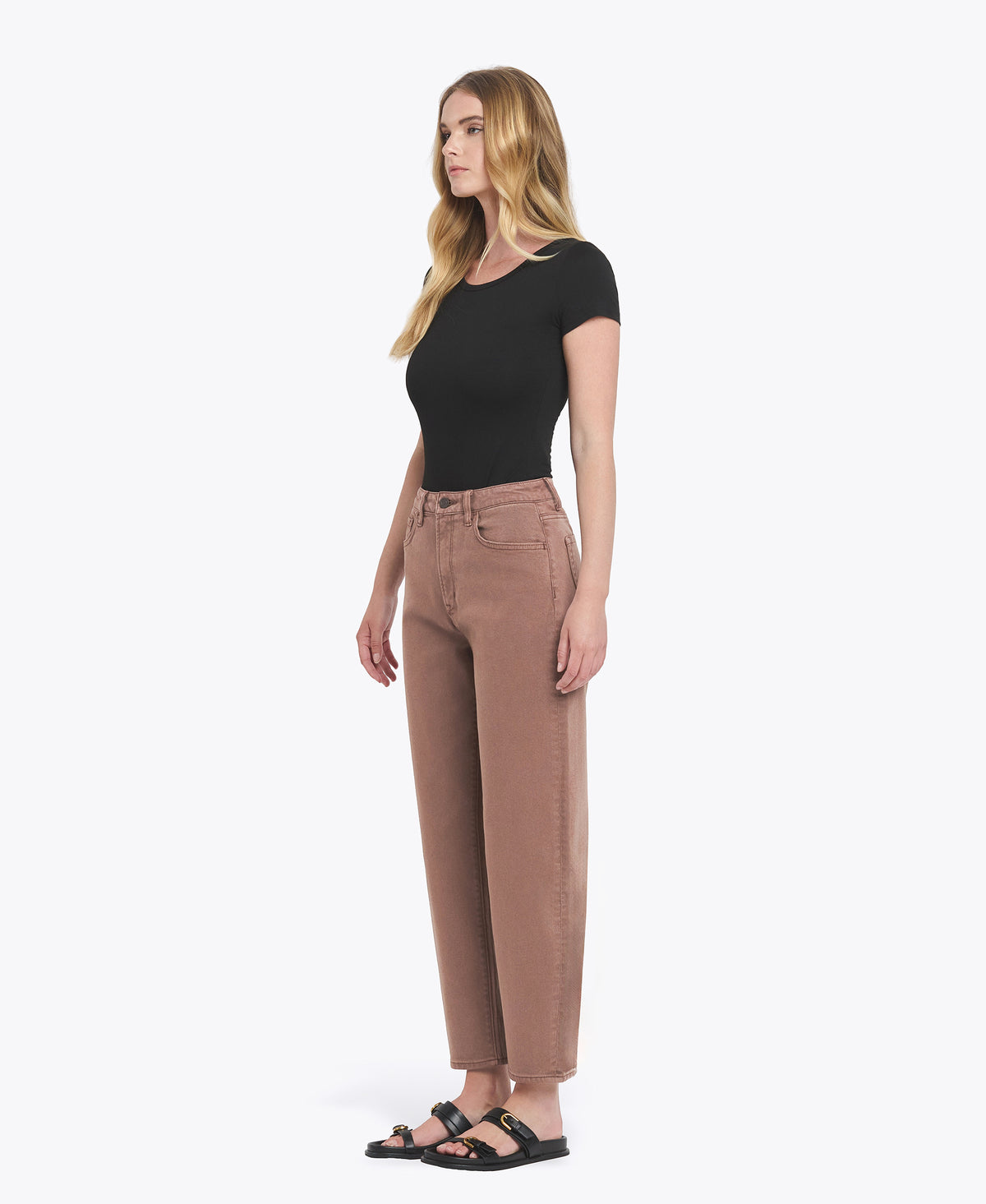 Left 45 degrees product image of Brown - Super High Rise Slim Barrel Jeans