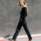 editorial image of Openness - High Rise Rhinestone Slim Wide Leg Jeans