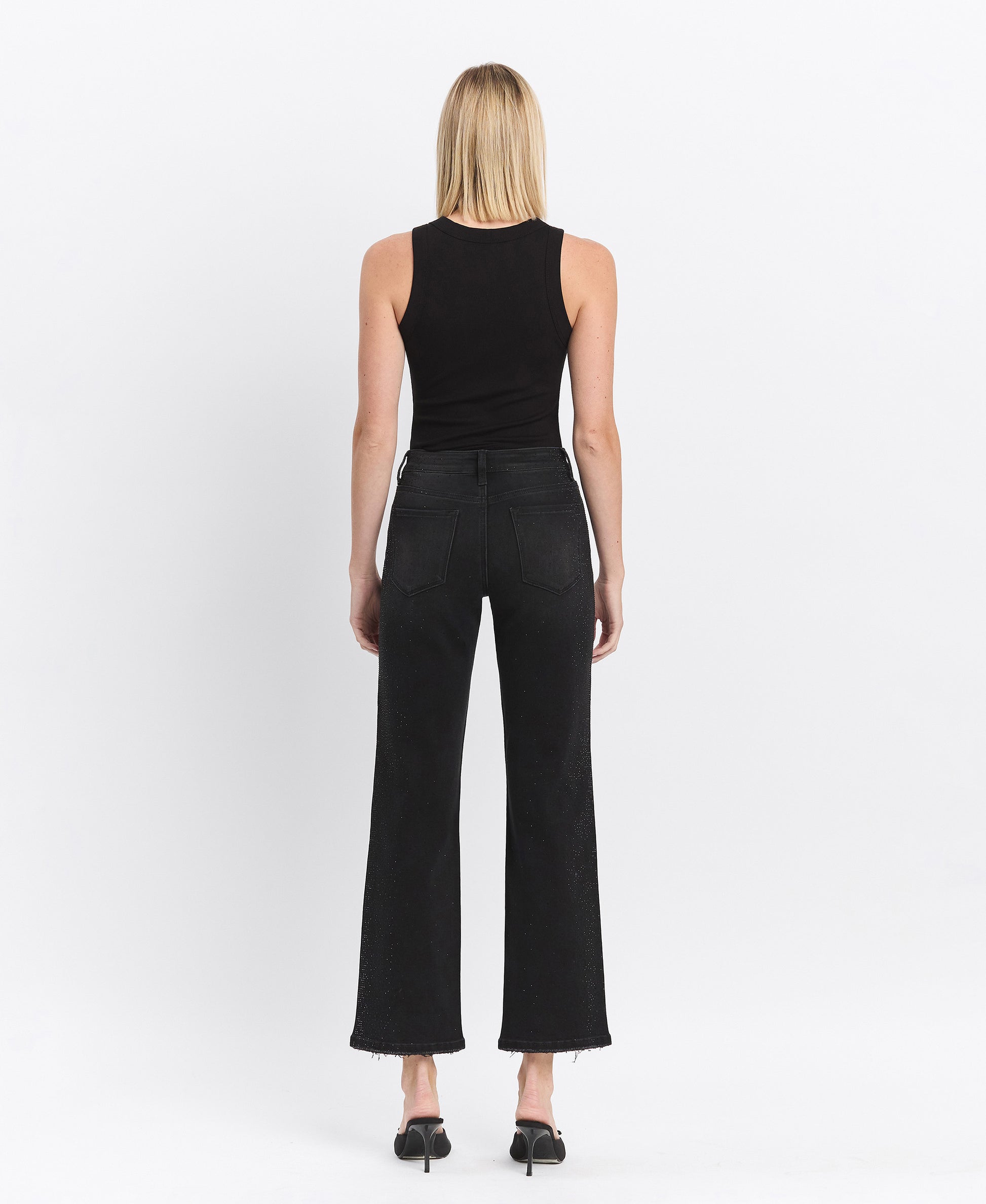 Back product images of Openness - High Rise Rhinestone Slim Wide Leg Jeans