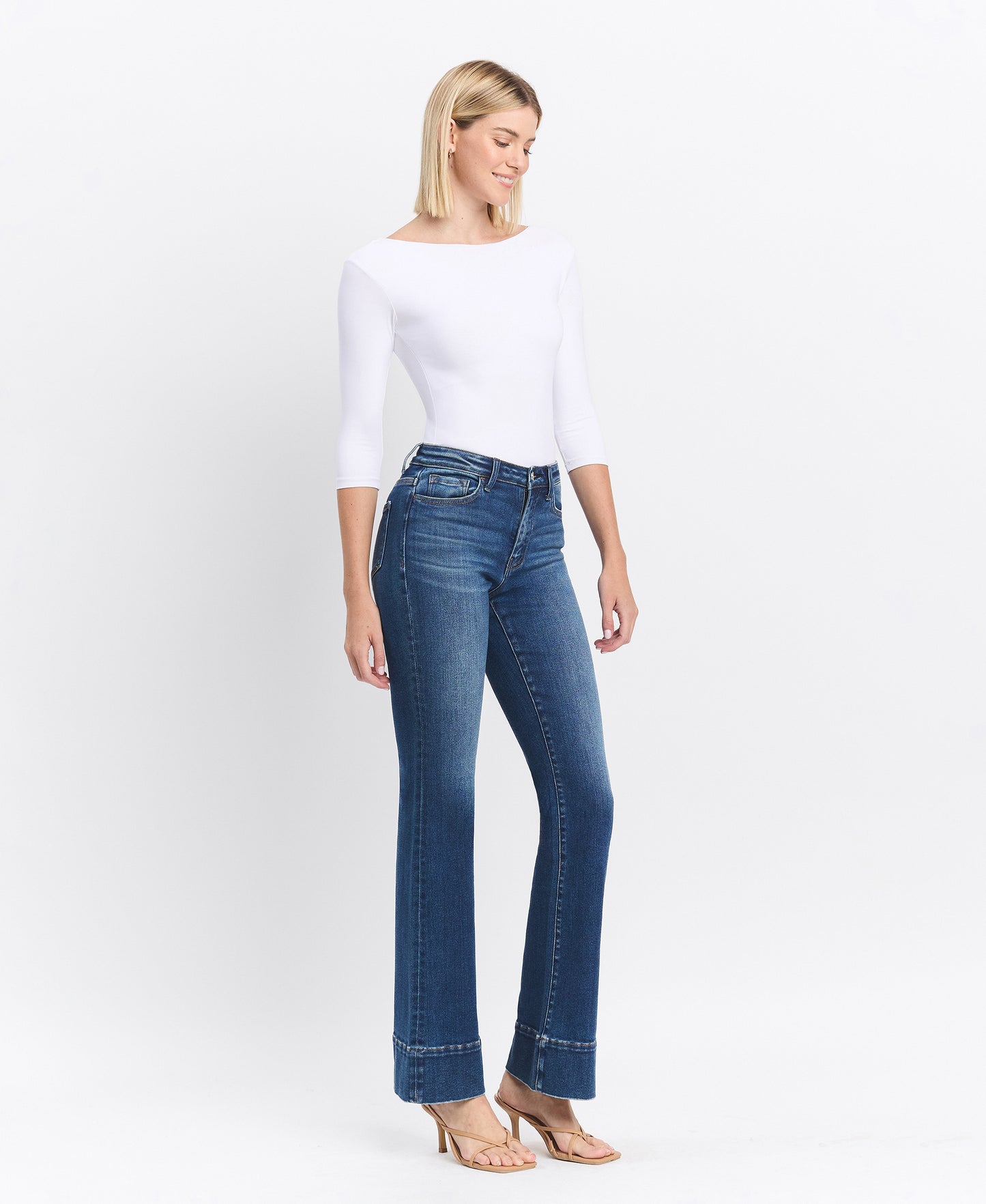 Right 45 degrees product image of Snowdrop - High Rise Trouser Hem Bootcut Jeans