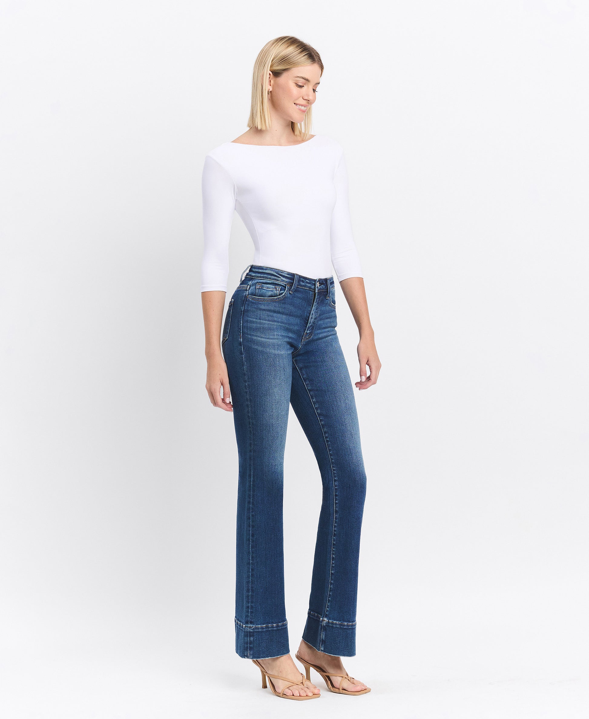 Right 45 degrees product image of Snowdrop - High Rise Trouser Hem Bootcut Jeans