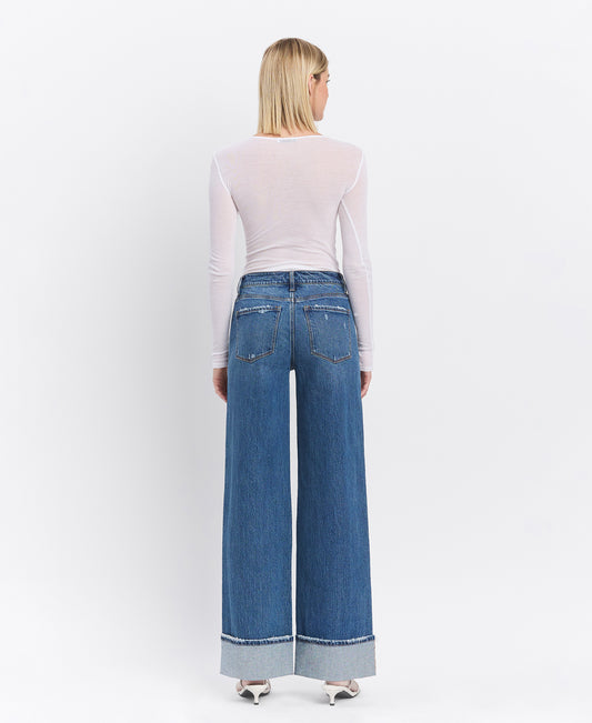 Back product images of Shine - High Rise Cuffed Panel Baggy Wide Leg Jeans