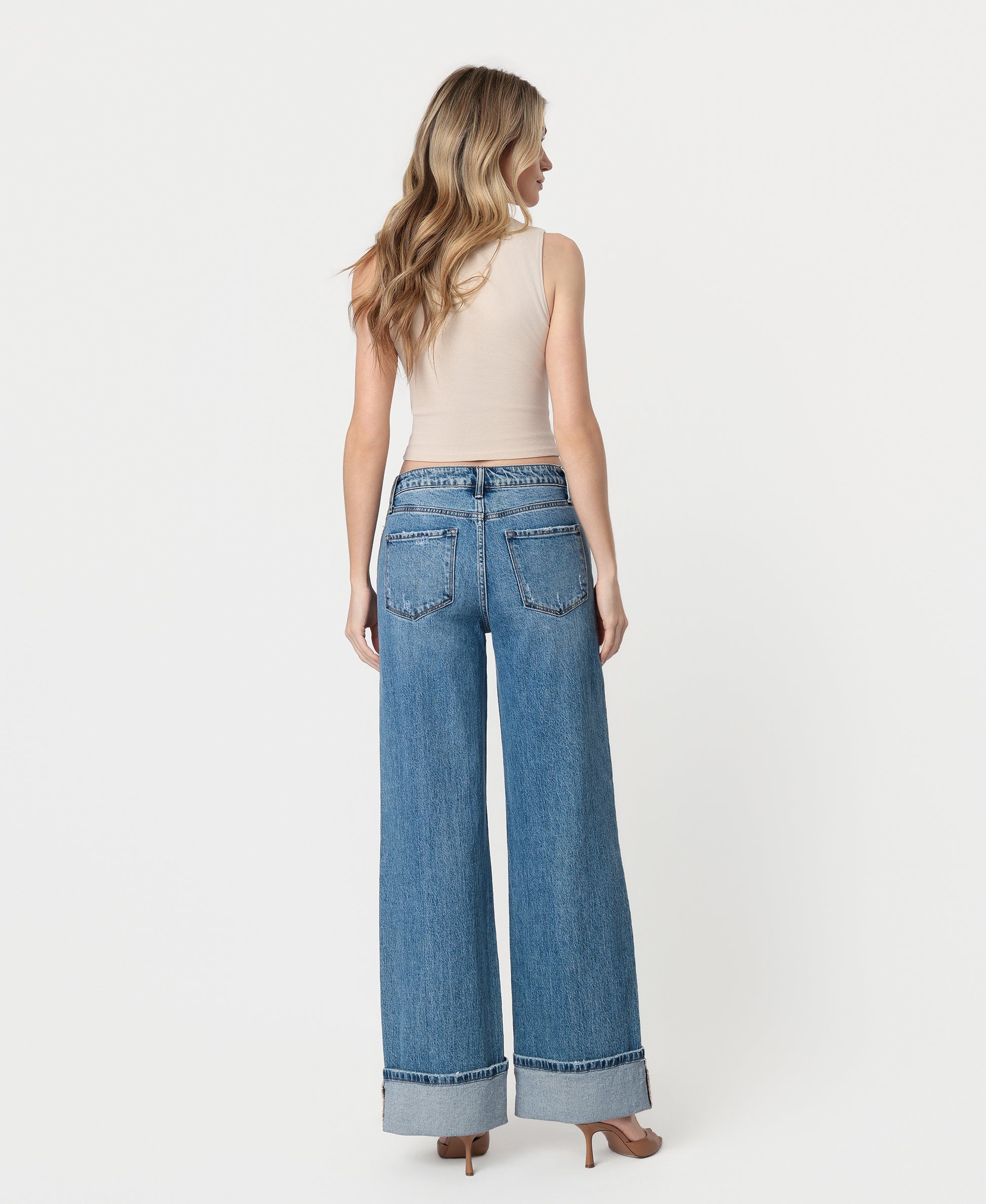 Back product images of Shine - High Rise Cuffed Panel Baggy Wide Leg Jeans
