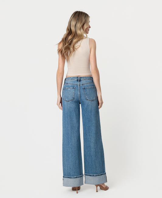 Back product images of Shine - High Rise Cuffed Panel Baggy Wide Leg Jeans