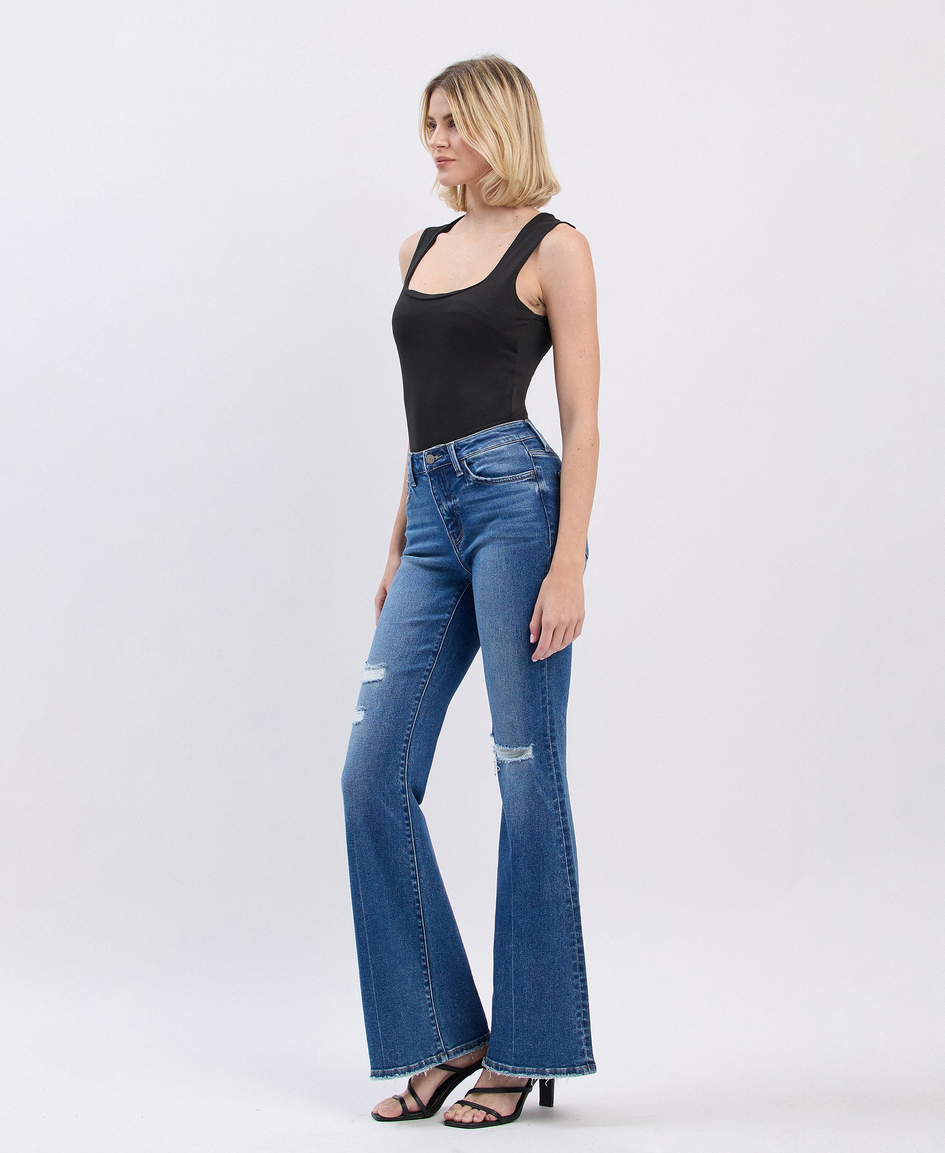 Left 45 degrees product image of 
 Cadence - High Rise Distressed Classic Flare Jeans 
