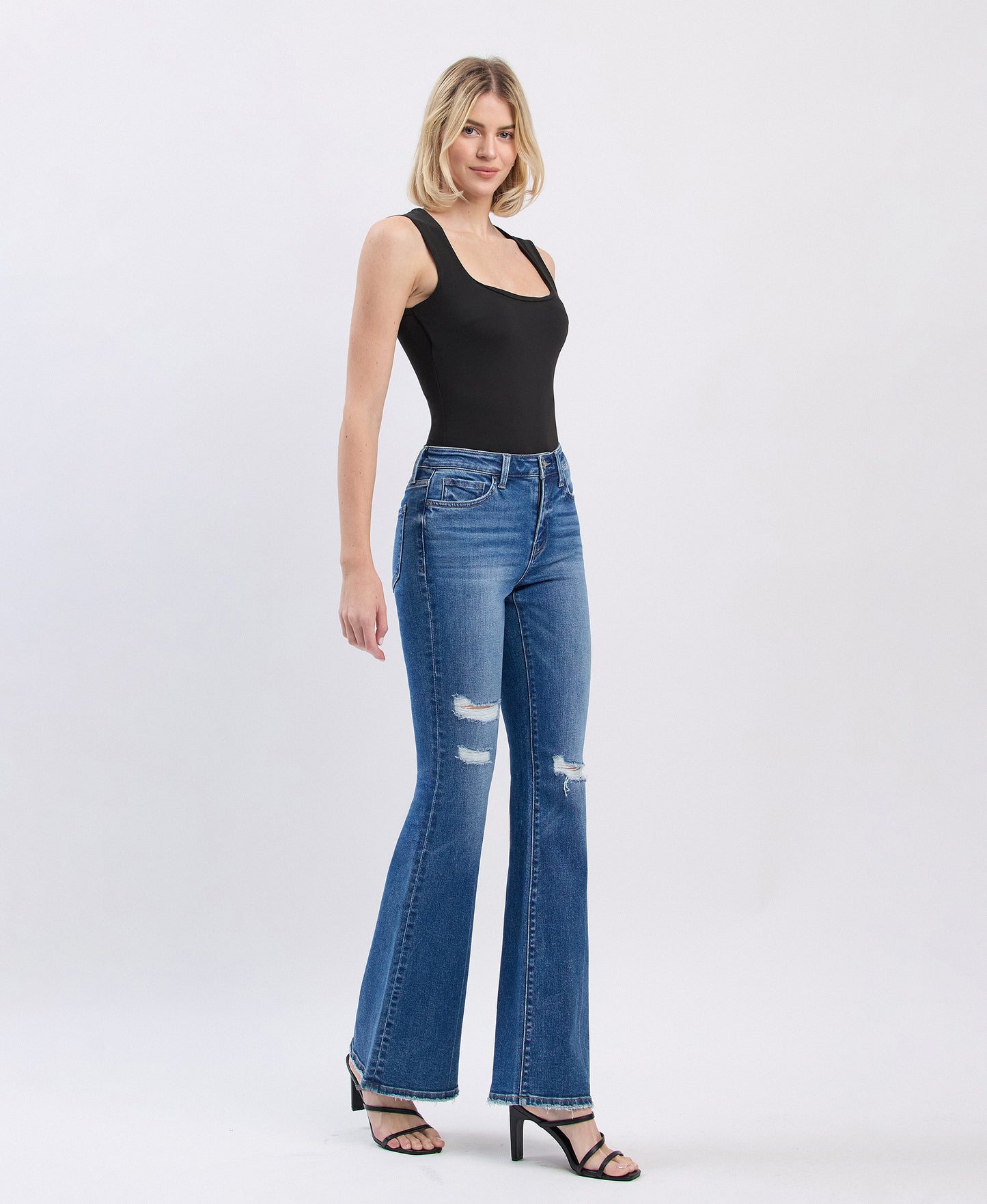 Right side product images of Cadence - High Rise Distressed Classic Flare Jeans
