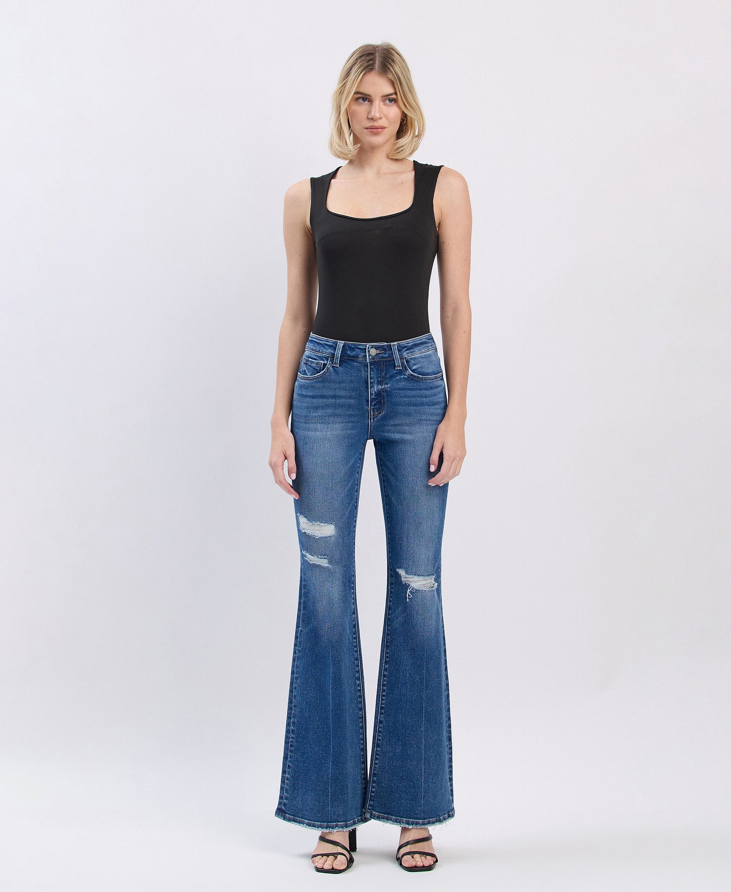 Front product images of Cadence - High Rise Distressed Classic Flare Jeans

