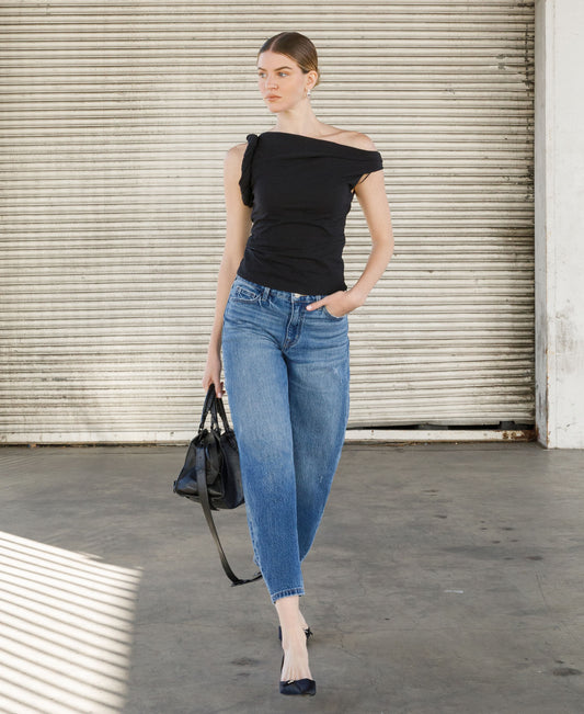 EDITORIAL IMAGE OF Trasimeno - High Rise Barrel Jeans
