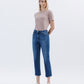 Left 45 degrees product image of Love So True - High Rise Uneven Raw Hem Crop Straight Jeans
