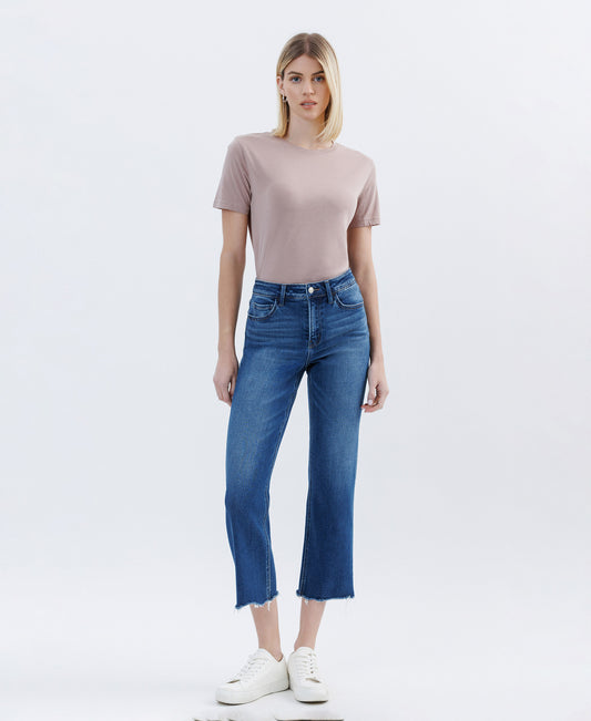Front product images of Love So True - High Rise Uneven Raw Hem Crop Straight Jeans