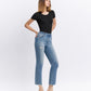 Right 45 degrees product image of Sunney - High Rise Distressed Raw Hem Straight Jeans
