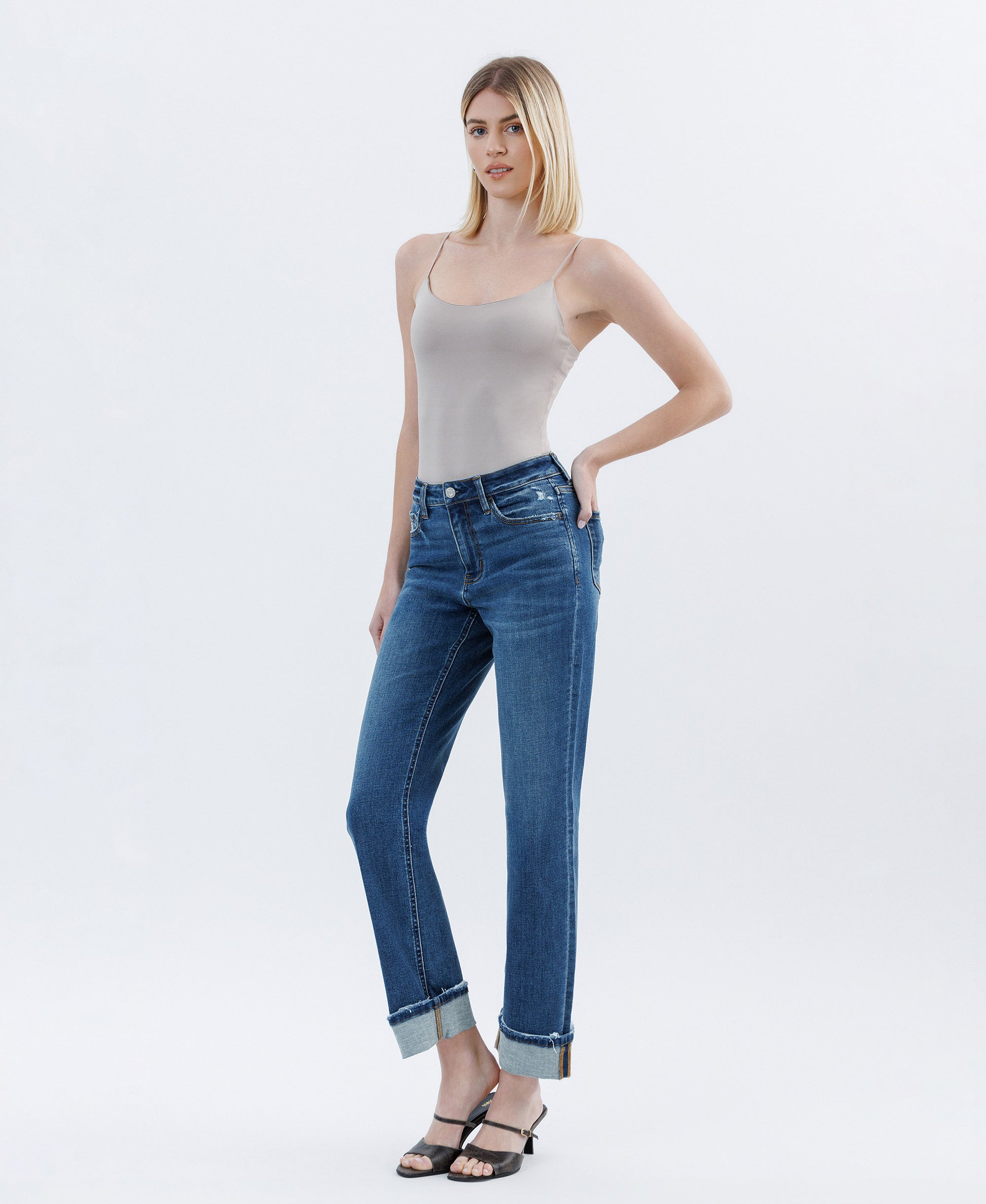 Left 45 degrees product image of Nico - High Rise Cuffed Straight Jeans