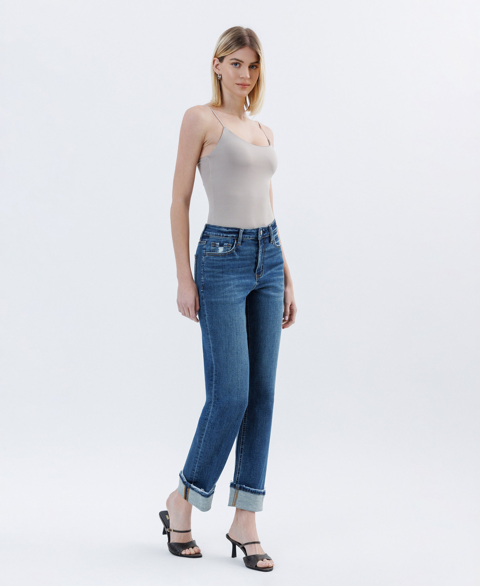 Right 45 degrees product image of Nico - High Rise Cuffed Straight Jeans