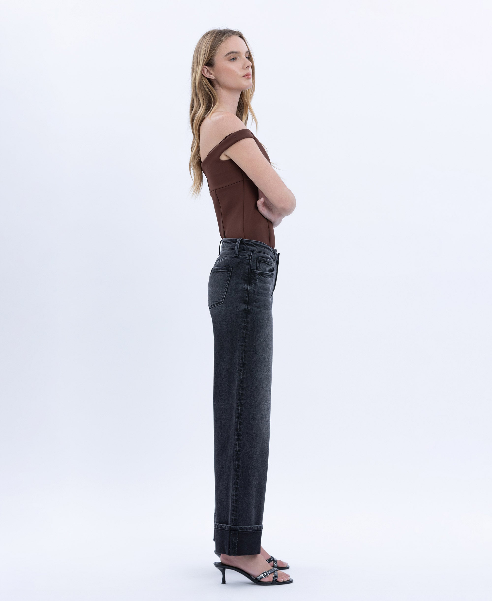 VERVET Black Low Rise Cuffed Baggy Wide Leg Jeans