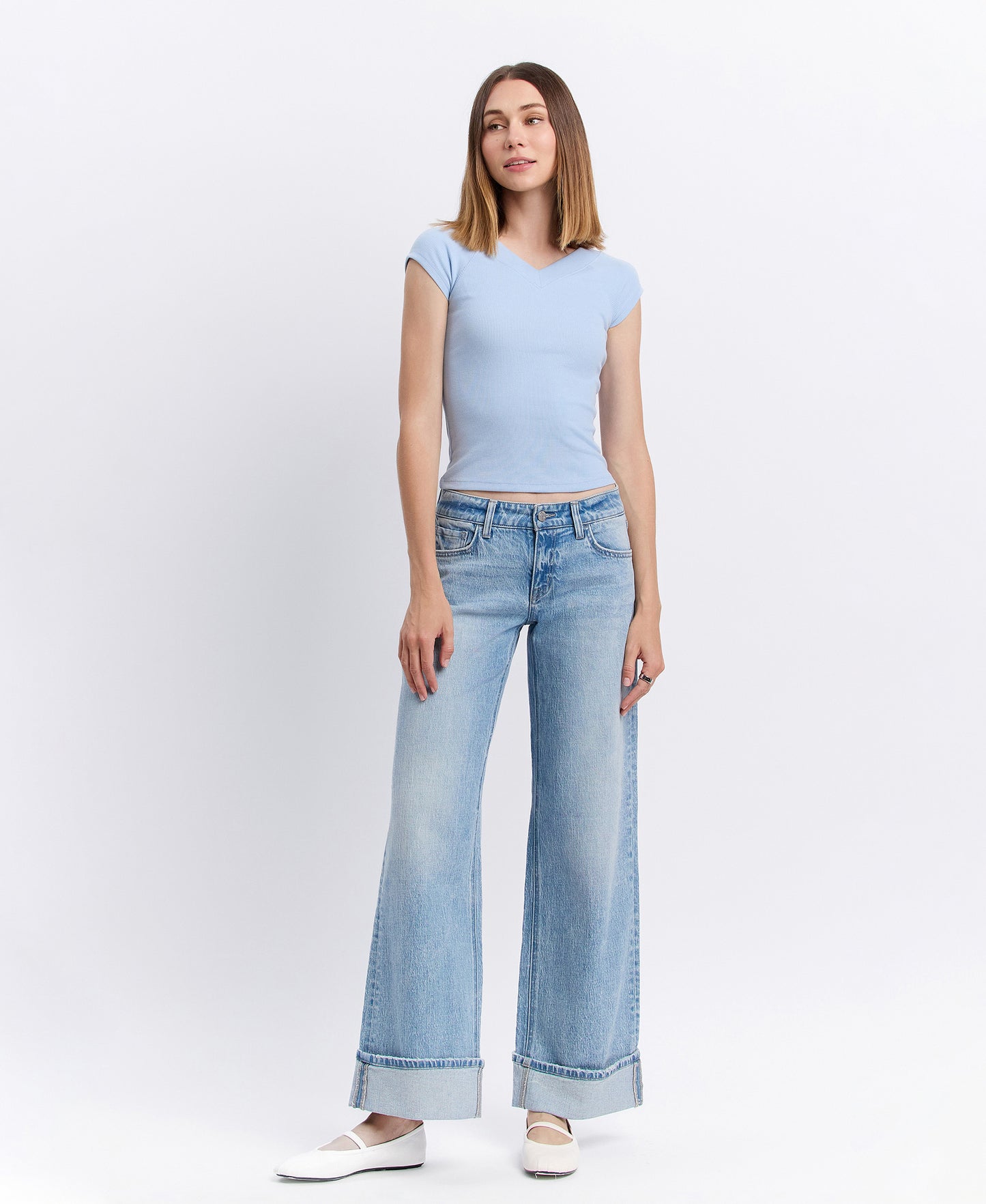 Front product images of London - Low Rise Cuffed Baggy Wide Leg Jeans