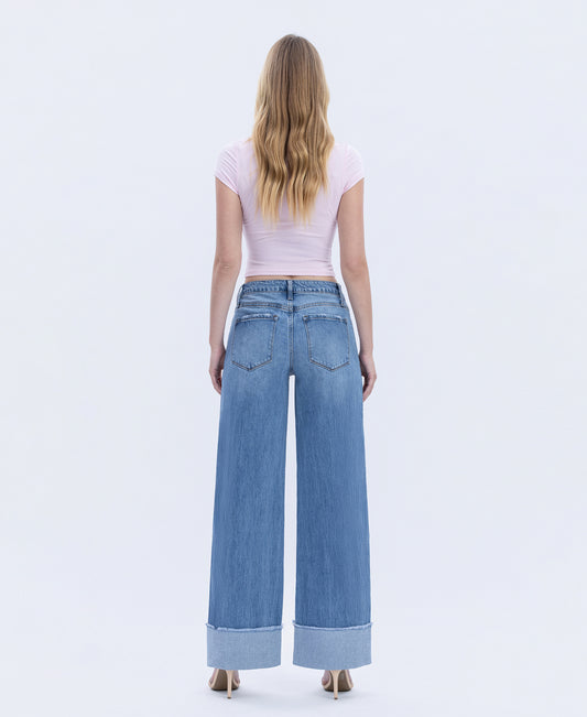 Back product images of Adore You - High Rise Cuffed Wide Leg Jeans