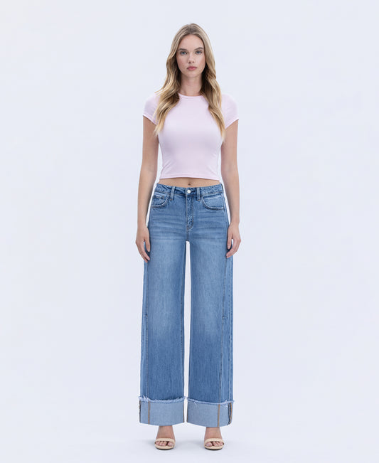 Front product images of Adore You - High Rise Cuffed Wide Leg Jeans
