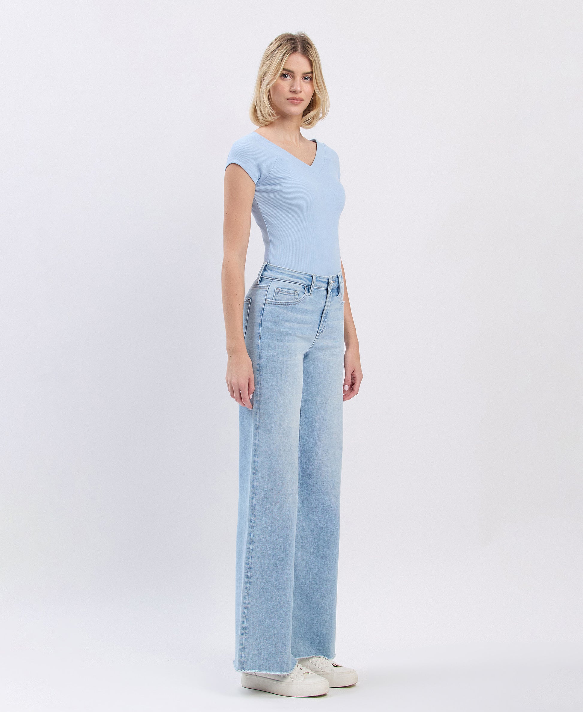 Right 45 degrees product image of Judy - High Rise Raw Hem Wide Leg Jeans