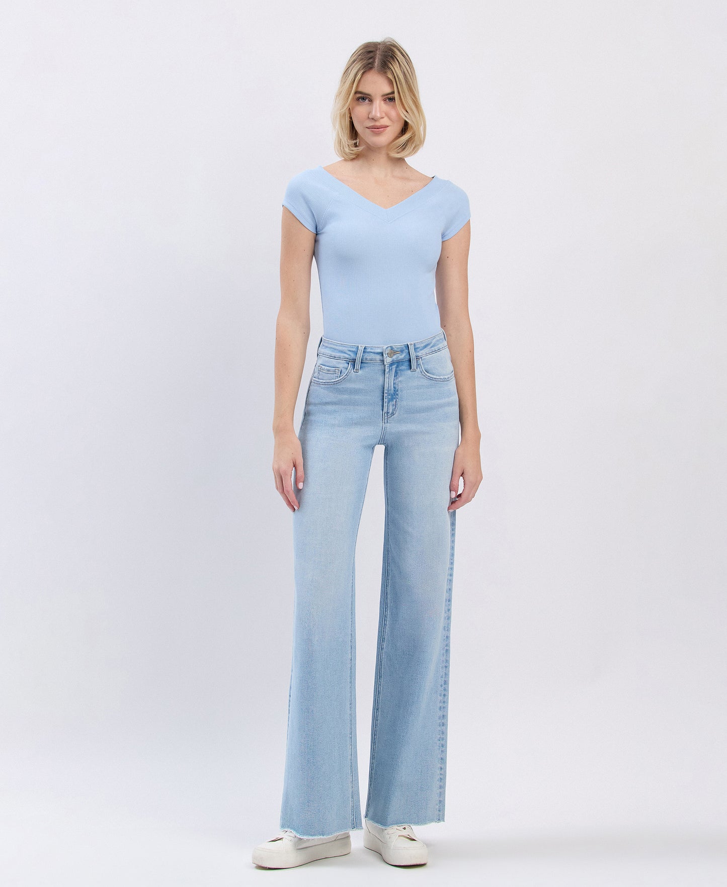 Front product images of Judy - High Rise Raw Hem Wide Leg Jeans