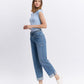 Left 45 degrees product image of Multi Love - High Rise Tab Waistband Cuffed Slim Wide Leg Jeans