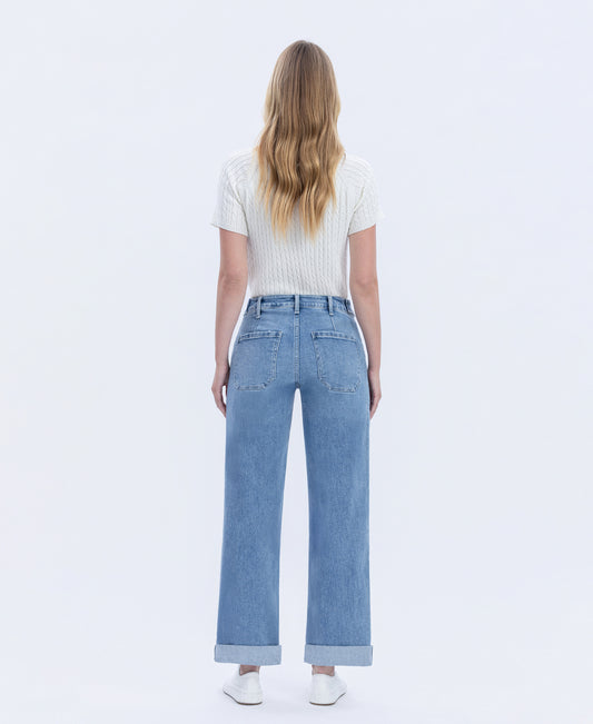 Back product images of Multi Love - High Rise Tab Waistband Cuffed Slim Wide Leg Jeans