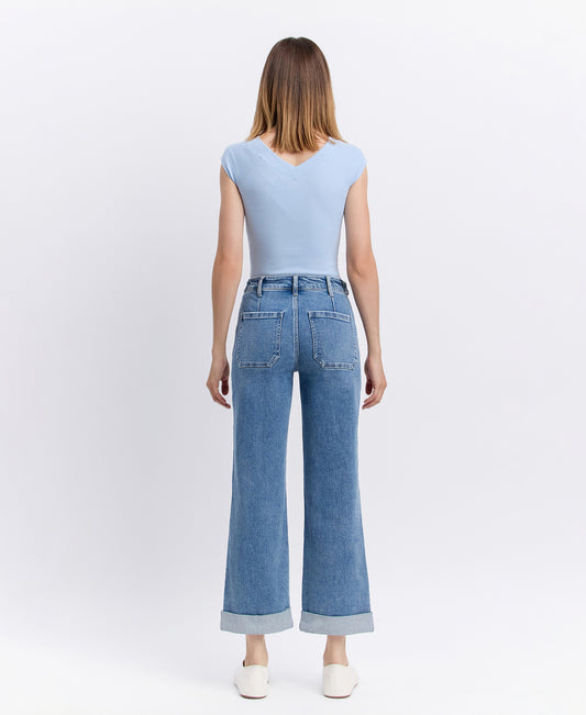 Back product images of Multi Love - High Rise Tab Waistband Cuffed Slim Wide Leg Jeans