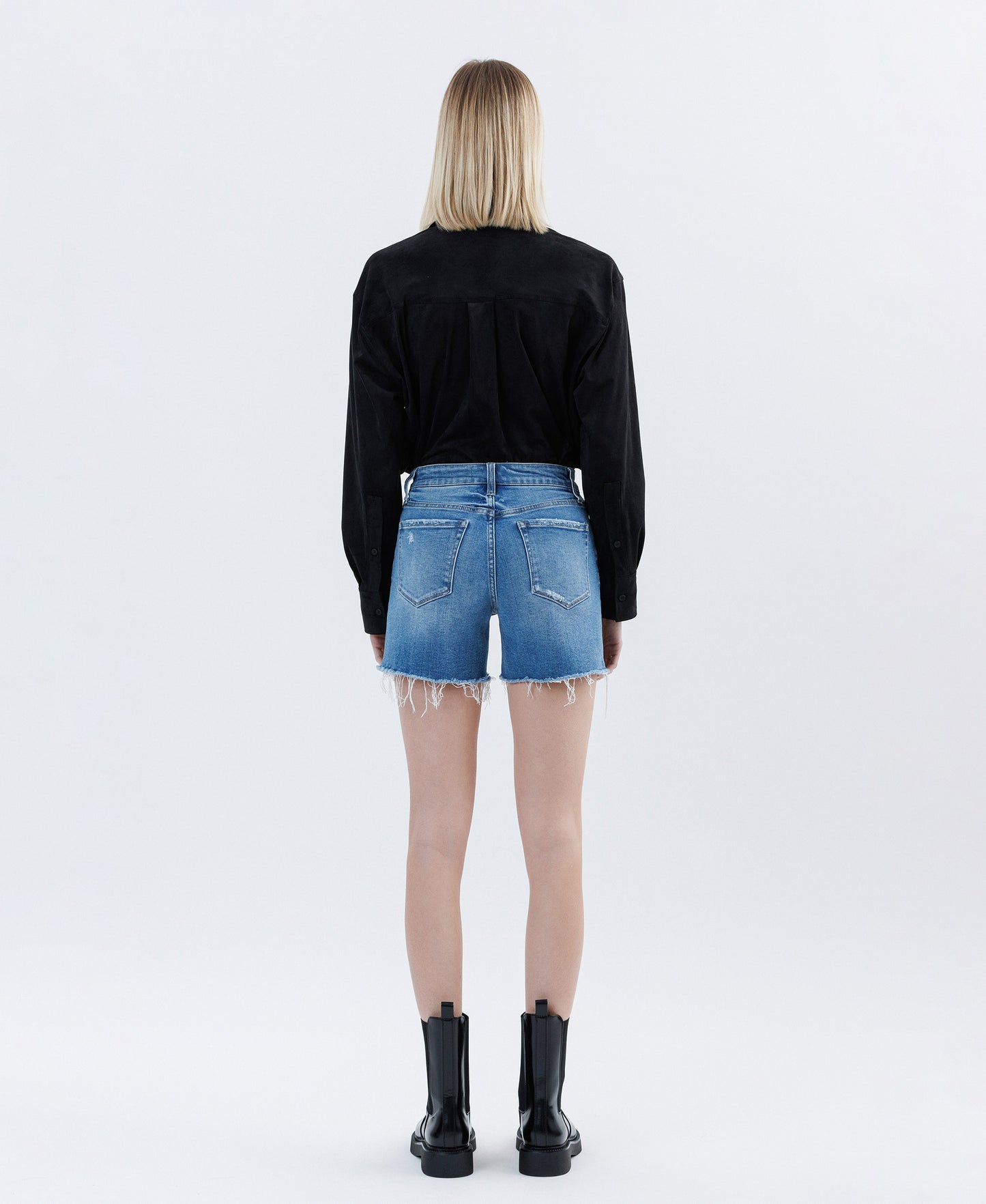 Back product images of Climax - High Rise Raw Hem Denim Shorts