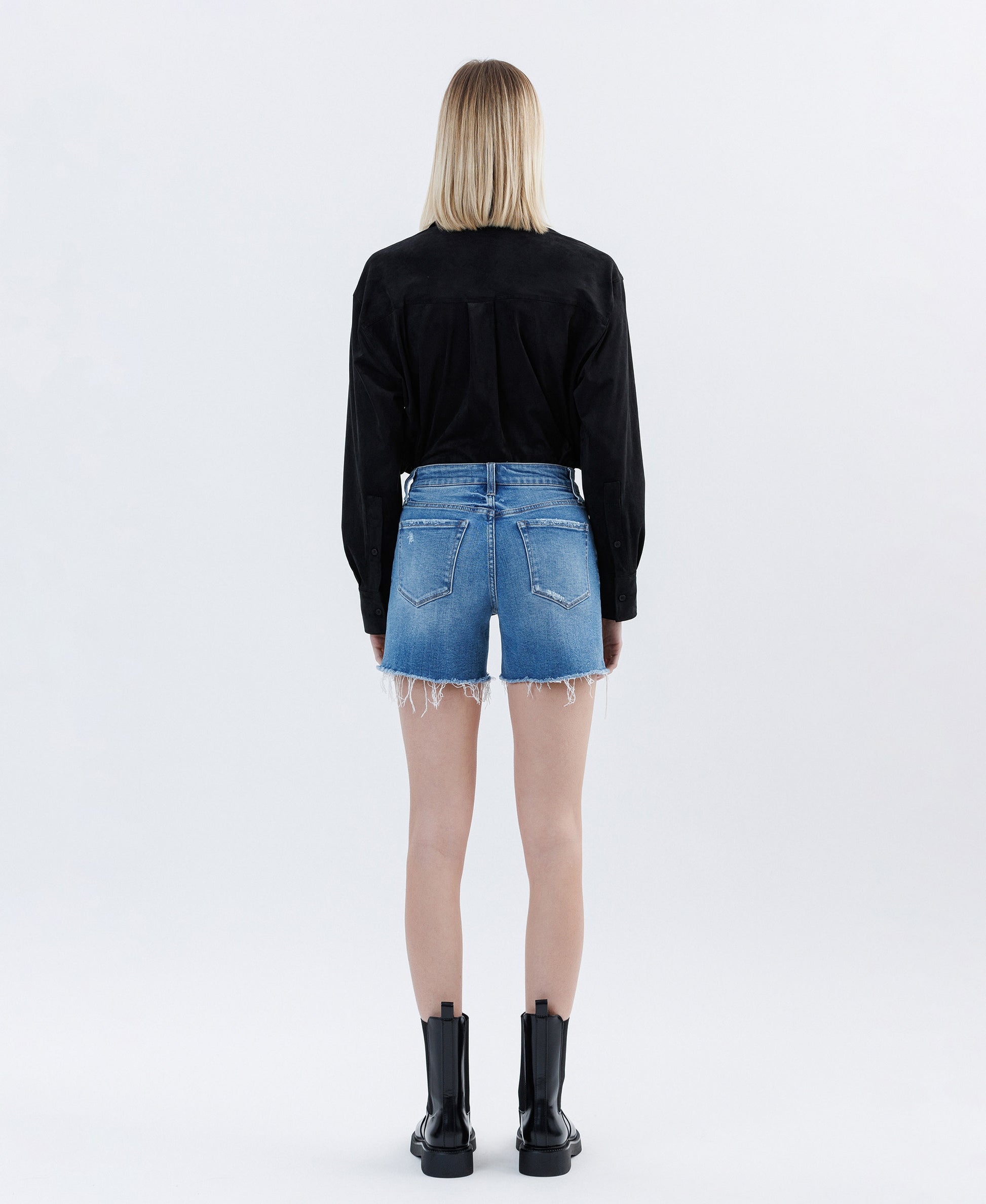 Back product images of Climax - High Rise Raw Hem Denim Shorts